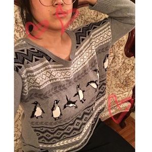 Penguin Sweater Grey XL American Eagle Outfitters